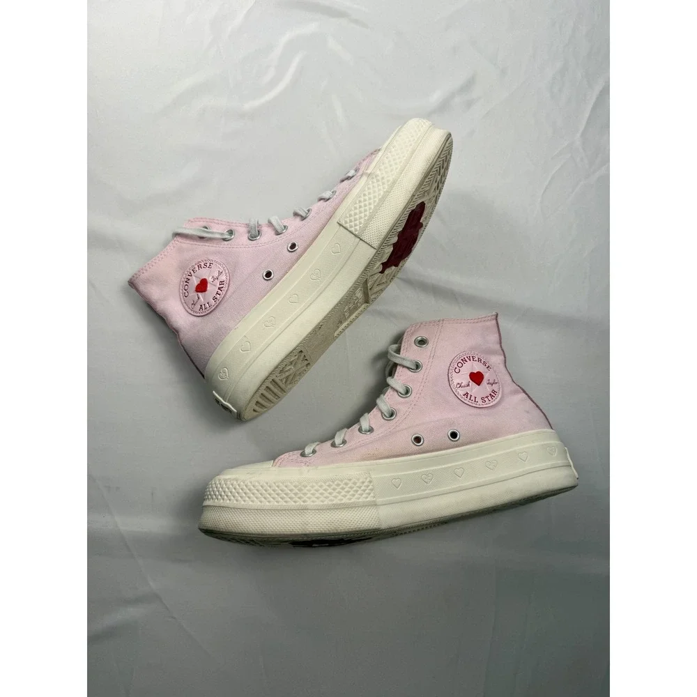 Converse Chuck Taylor All Star Lift Hearts High Top Pink Canvas Sneakers W 7.5